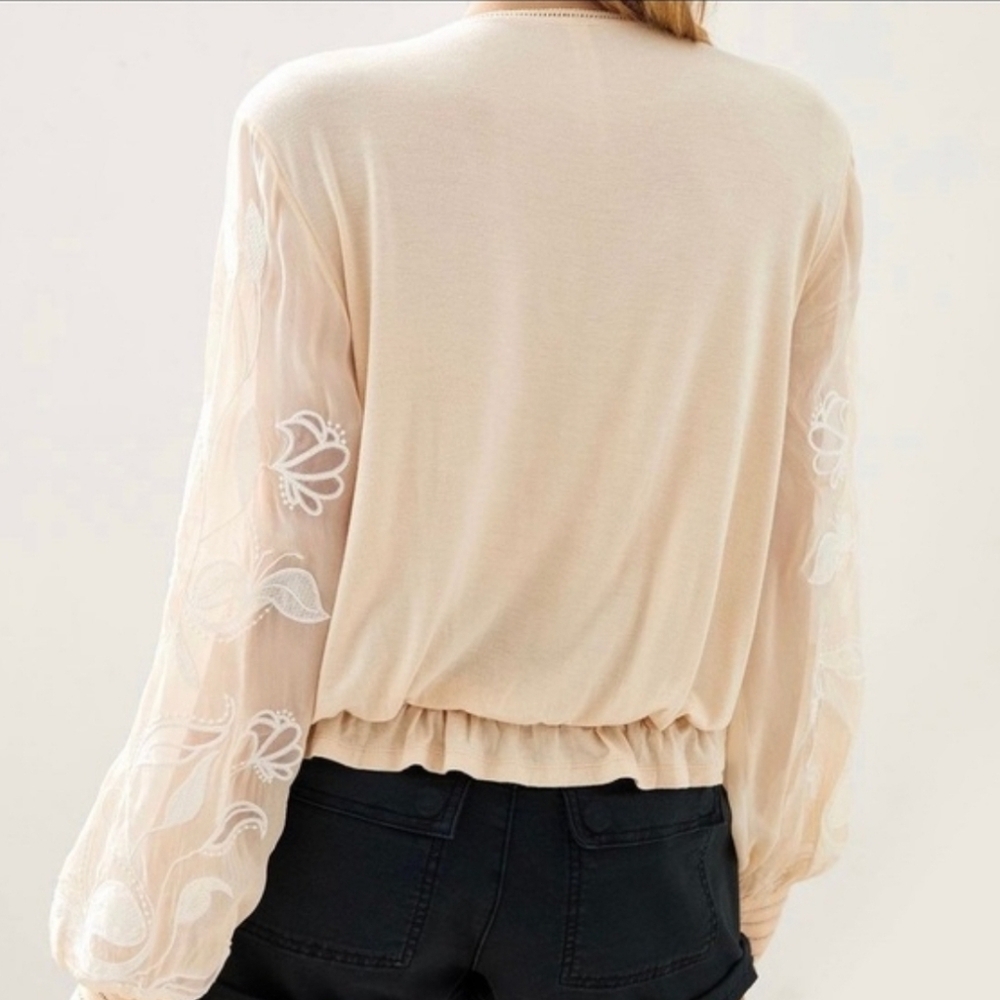 Anthropologie Bohme Embroidered Floral Button Down Sheer Sleeves Small Boho - Picture 3 of 8